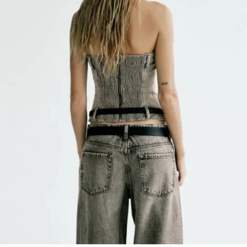 NWT Zara Corset Style Denim Top Jean Strapless Back Zip  Size S - Picture 6 of 10